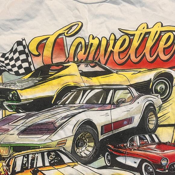 Classic Chevy Corvette Men's Large Short Sleeve Graphic T-Shirt Tee White - Picture 1 of 5